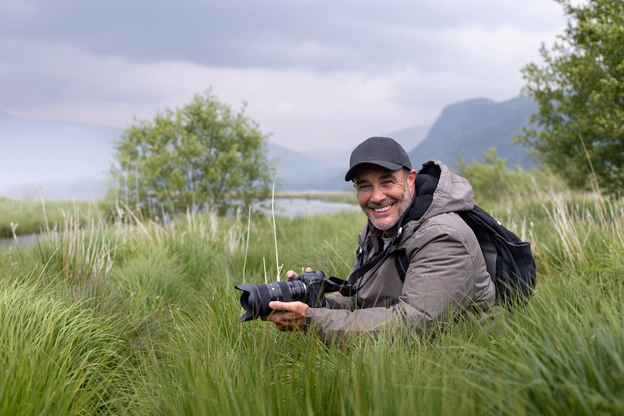 Content creator using a professional camera